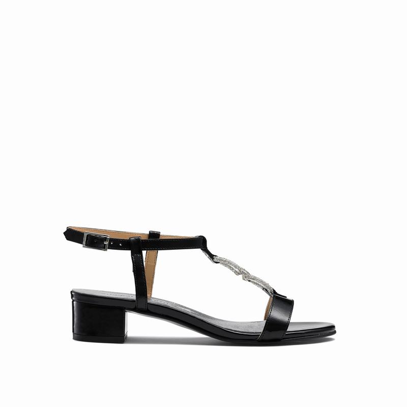 Russell & Bromley Jewely Jewel Trim Block Sandals Womens Black [QBY2968RP]